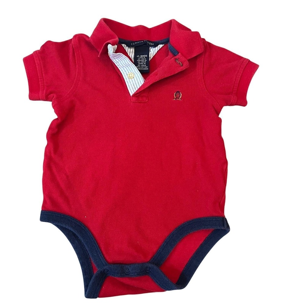 Tommy Hilfiger Red Cotton Polo Bodysuit Preppy Classic 12-18 Months